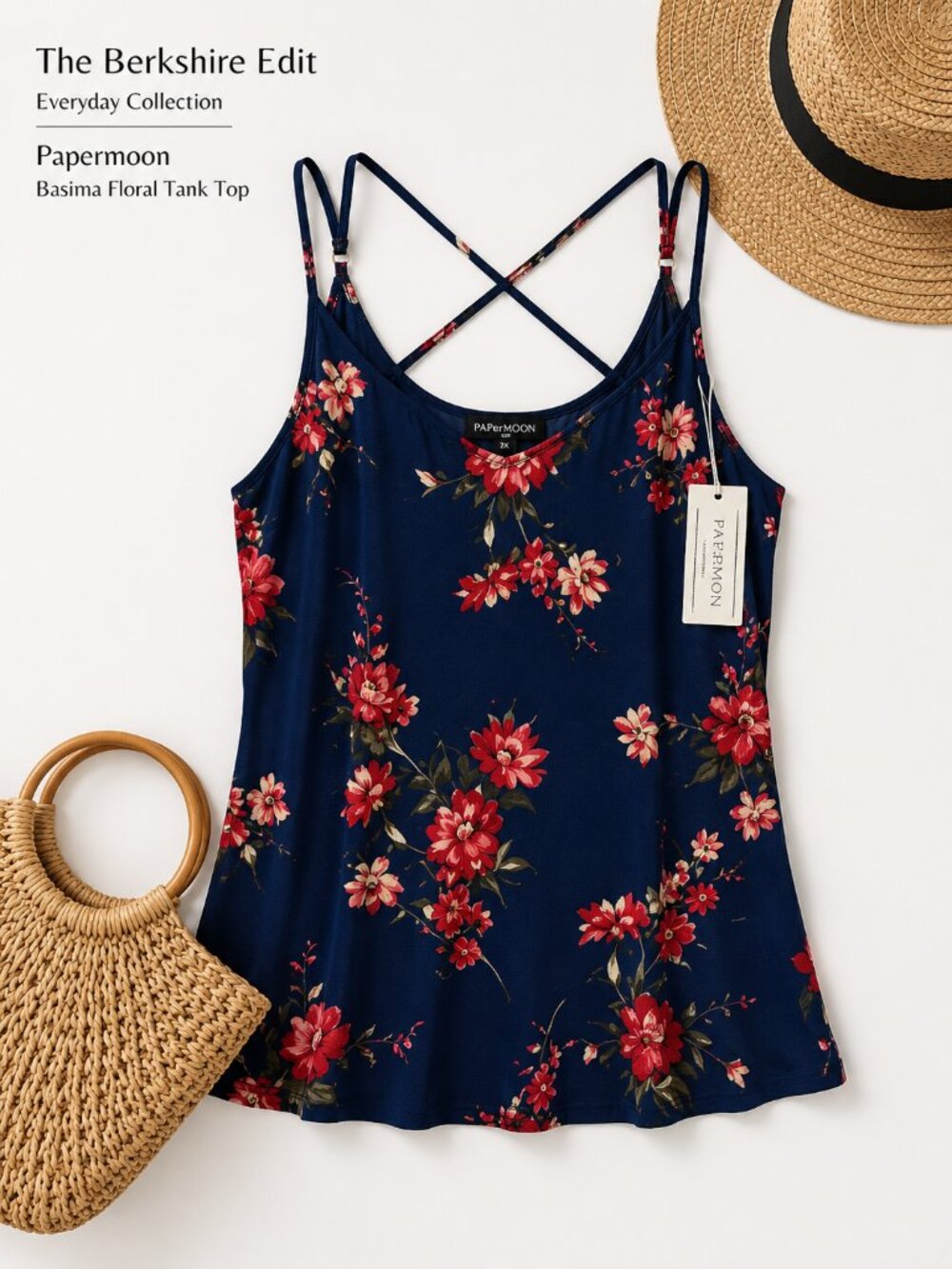NWT Papermoon Basima Floral Tank Top 2X Navy Back Detail Stitch Fix
